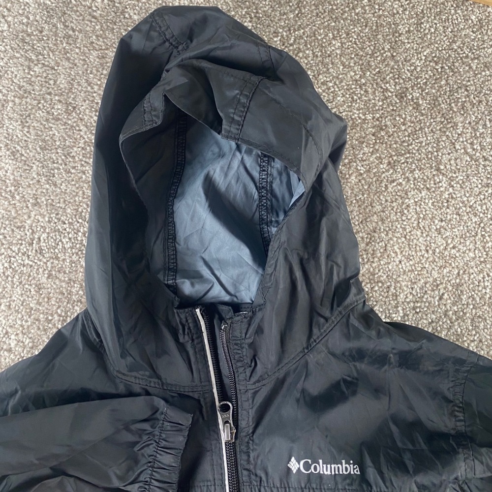 Columbia Kids Glennaker Rain Jacket Black Hooded Windbreaker M 10/12 RB3416